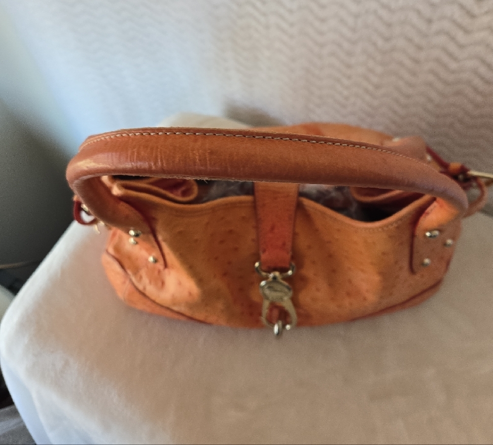 Dooney And Bourke Orange Ostrich Leather Satchel Handbag - Picture 8 of 12